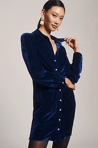 Endless Rose Long-Sleeve Velvet Mini Shirt Dress
