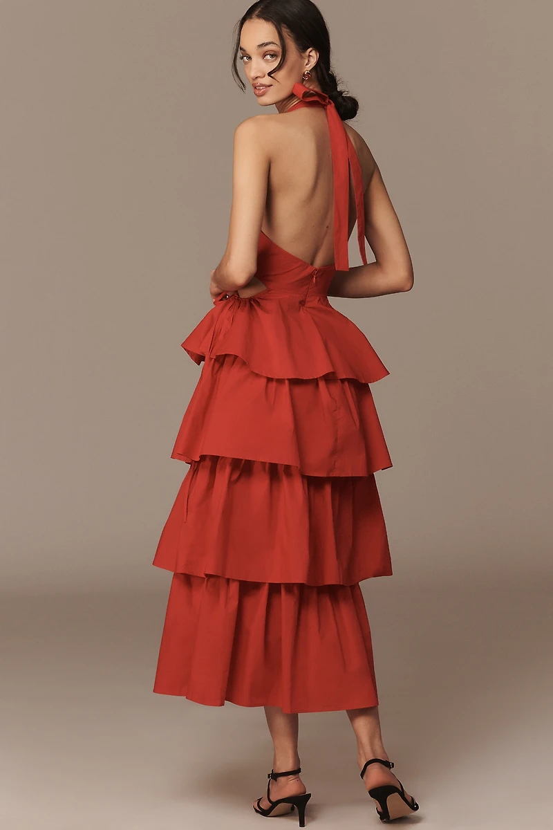 Endless Rose Tiered Halter Cutout Cotton Midi Dress