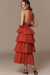 Endless Rose Tiered Halter Cutout Cotton Midi Dress