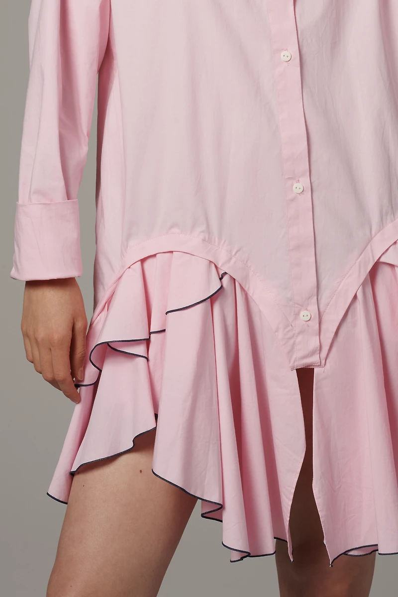 S/W/F Long-Sleeve Ruffled Mini Shirt Dress
