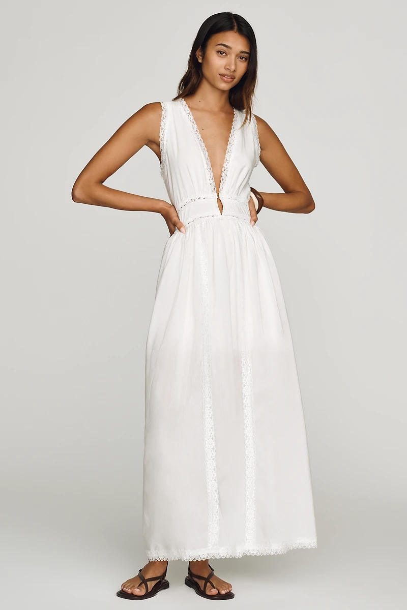 S/W/F Plunge Lace Pinafore Maxi Dress
