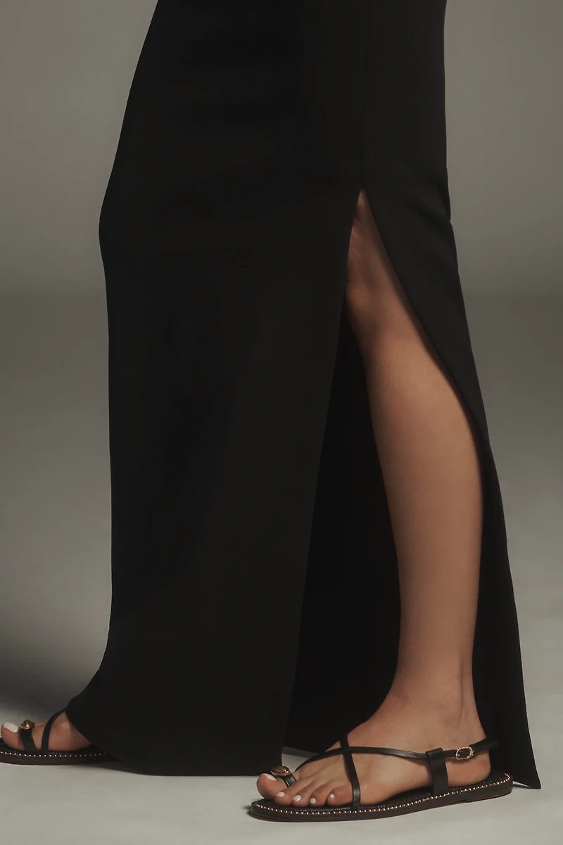 MISHA Damita Sleeveless Sheer Panel Crepe Maxi Dress