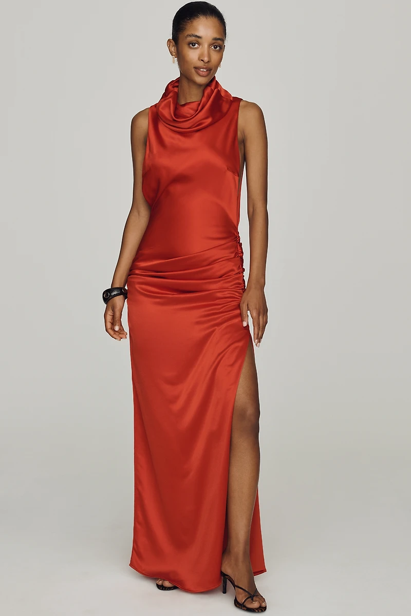 MISHA Cowl-Neck Satin Maxi Dress