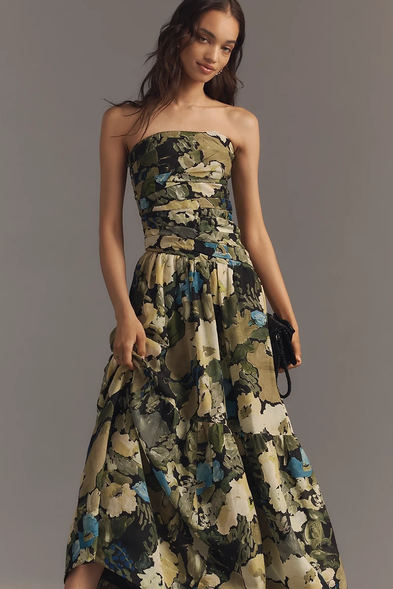 Shona Joy Weyes Strapless Linen Blend Midi Dress