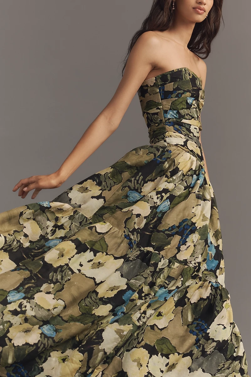 Shona Joy Weyes Strapless Linen Blend Midi Dress