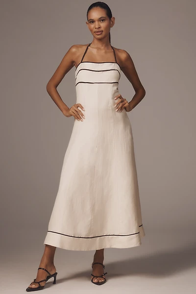 Shona Joy Billie Linen Blend Halter A-Line Midi Dress