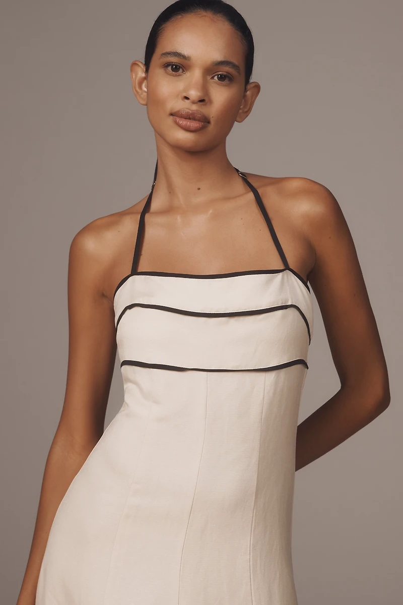 Shona Joy Billie Linen Blend Halter A-Line Midi Dress