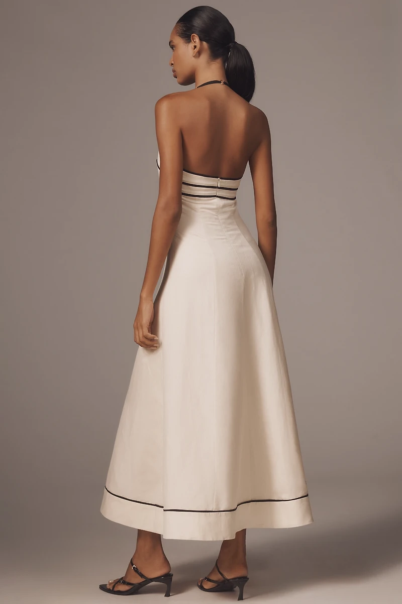 Shona Joy Billie Linen Blend Halter A-Line Midi Dress