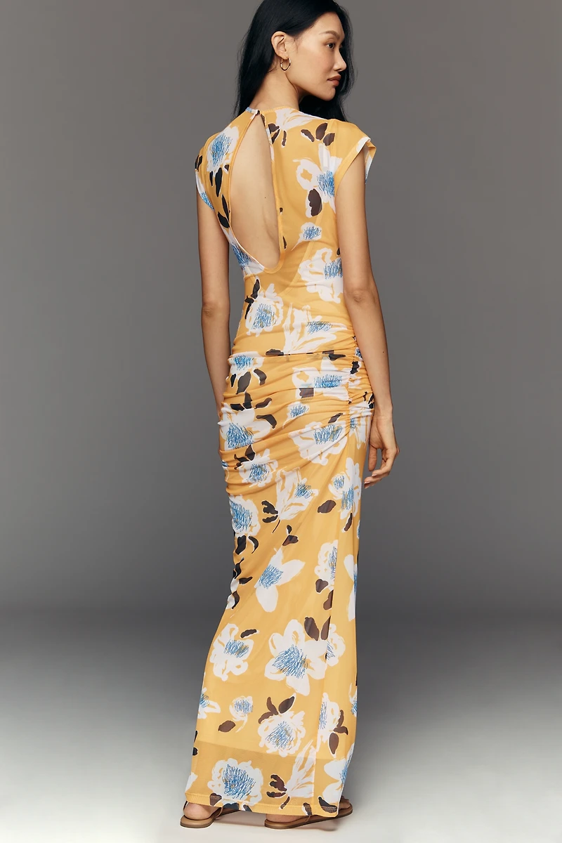 De Loreta Damasco Ruched Maxi Dress