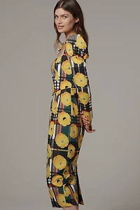 De Loreta Amanda Puff-Sleeve Square-Neck Midi Dress