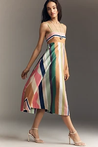 De Loreta Stripe Cotton Midi Dress