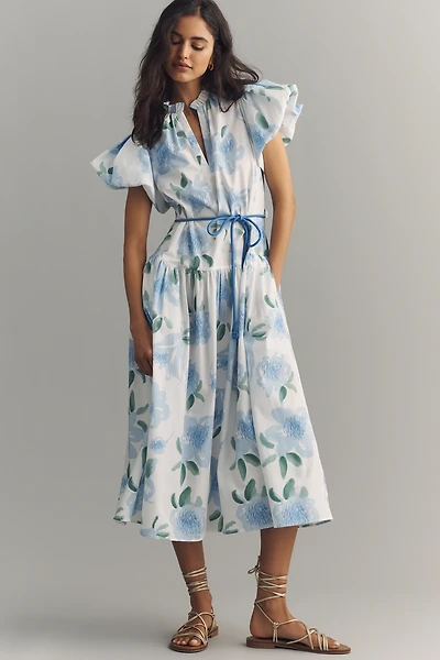 De Loreta Gabo Cotton Puff-Sleeve Midi Dress