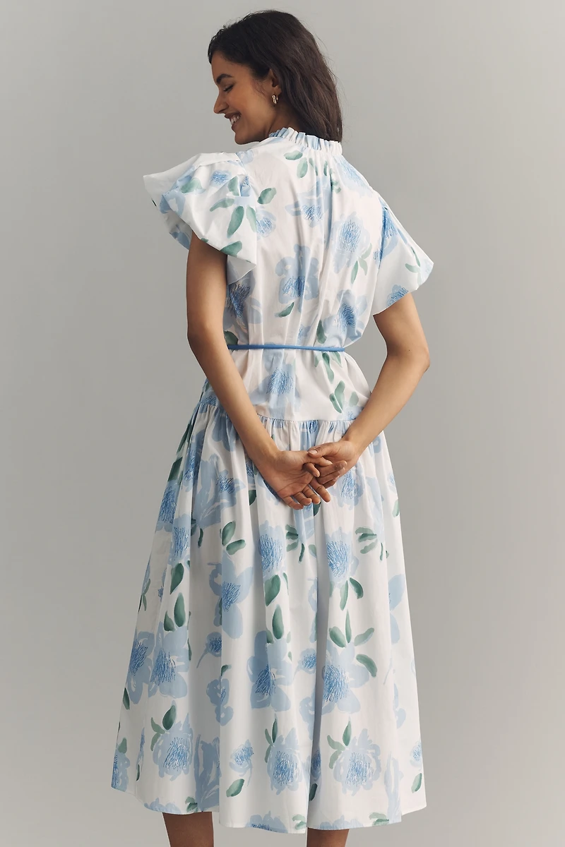 De Loreta Gabo Cotton Puff-Sleeve Midi Dress