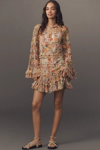 Mac Duggal Long-Sleeve Ruffled Mini Dress