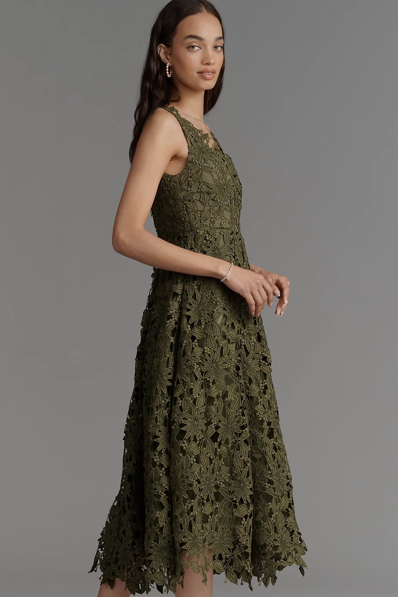 Mag Duggal Lace Cutwork Midi Dress