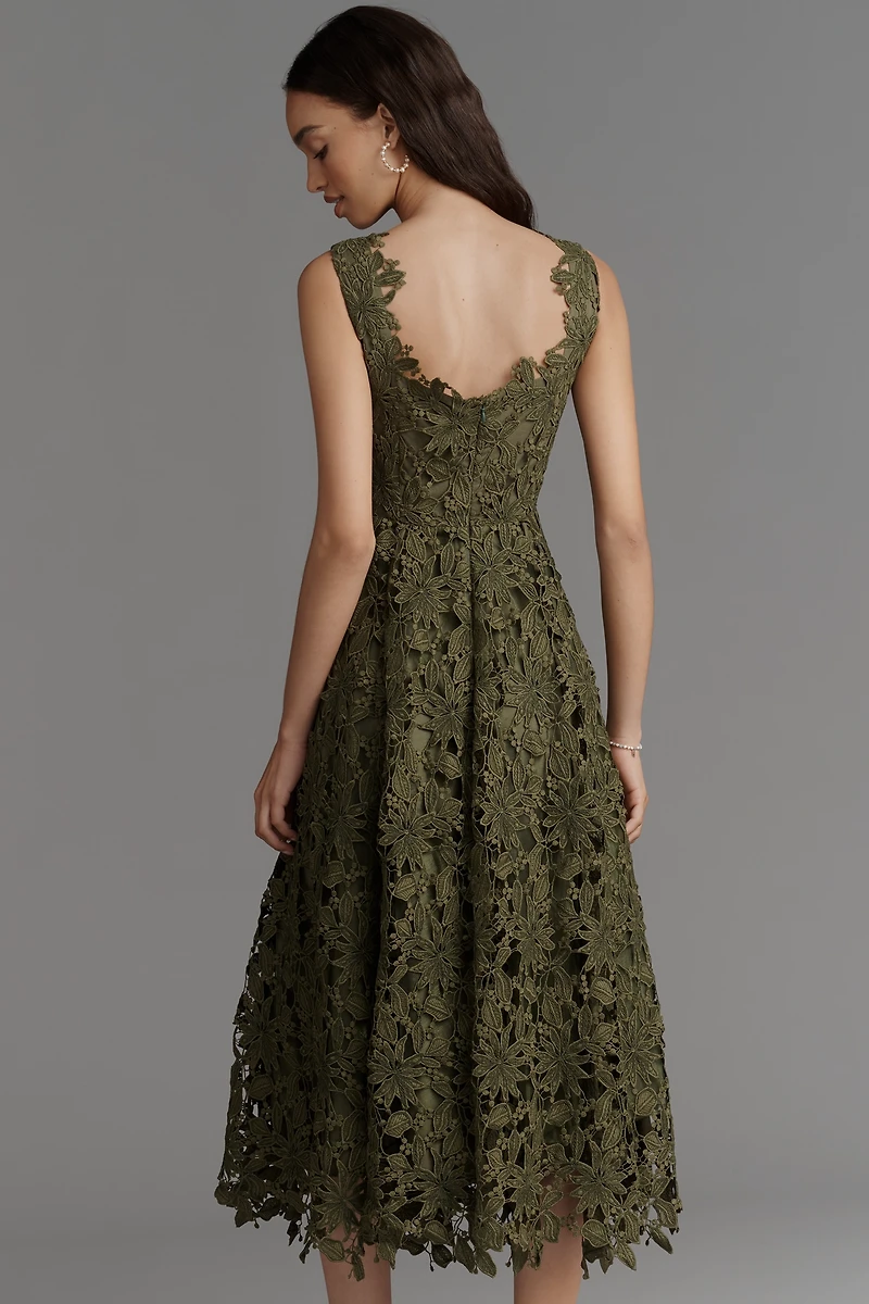 Mag Duggal Lace Cutwork Midi Dress