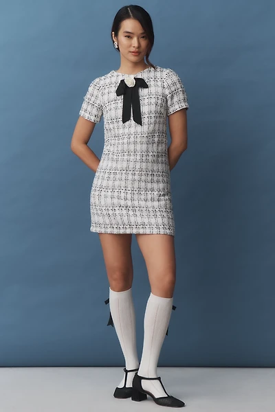 Ieena for Mac Duggal Tweed Bow Mini Dress