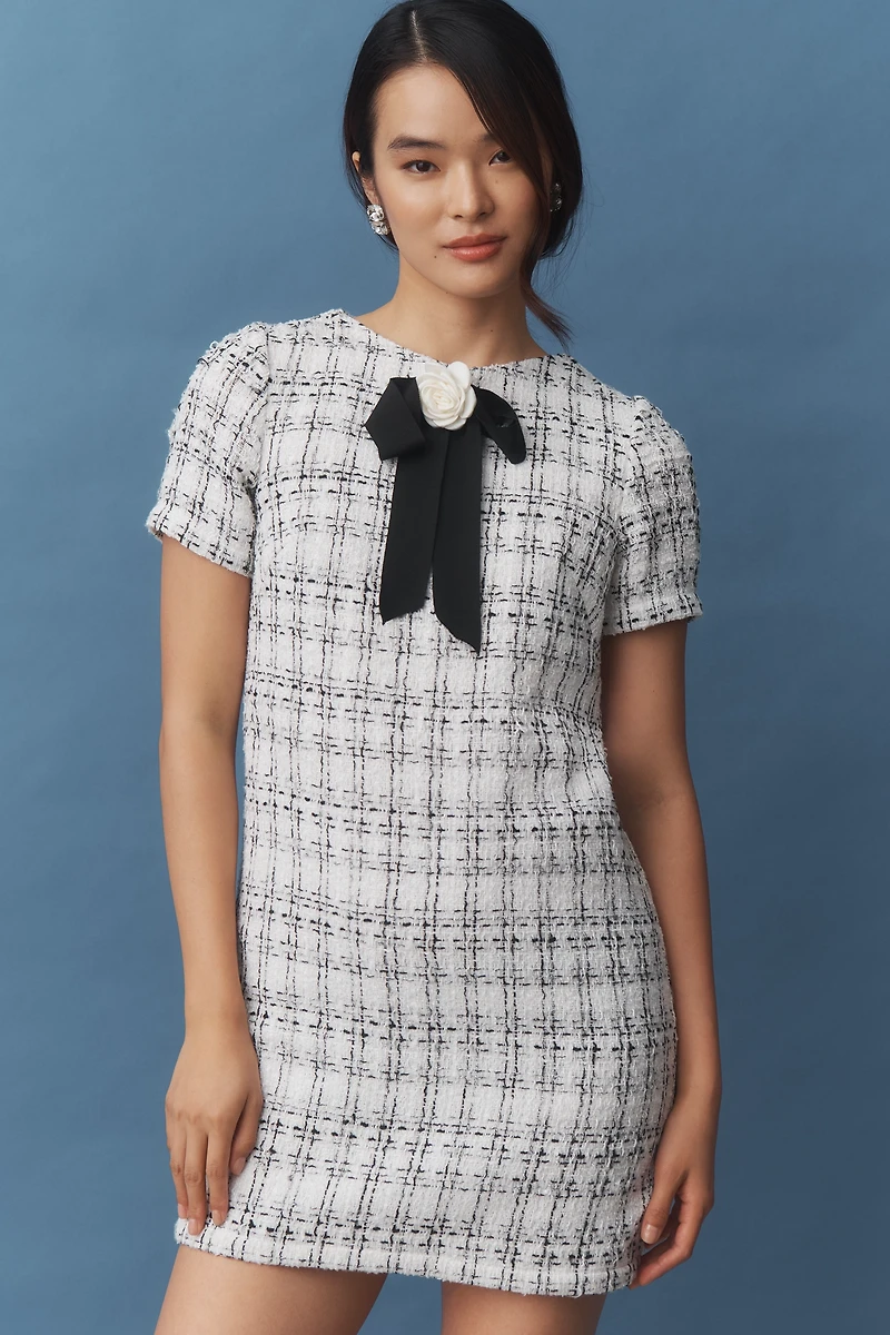 Ieena for Mac Duggal Tweed Bow Mini Dress