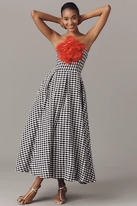 Mac Duggal Strapless 3D Flower Bouclé A-Line Midi Dress