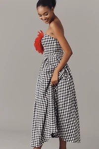 Mac Duggal Strapless 3D Flower Bouclé A-Line Midi Dress