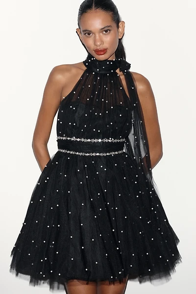 Mac Duggal One-Shoulder Embellished Fit & Flare Mini Dress