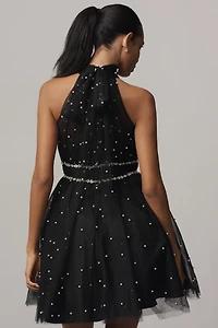 Mac Duggal One-Shoulder Embellished Fit & Flare Mini Dress