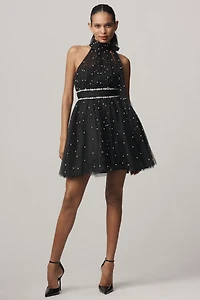 Mac Duggal One-Shoulder Embellished Fit & Flare Mini Dress