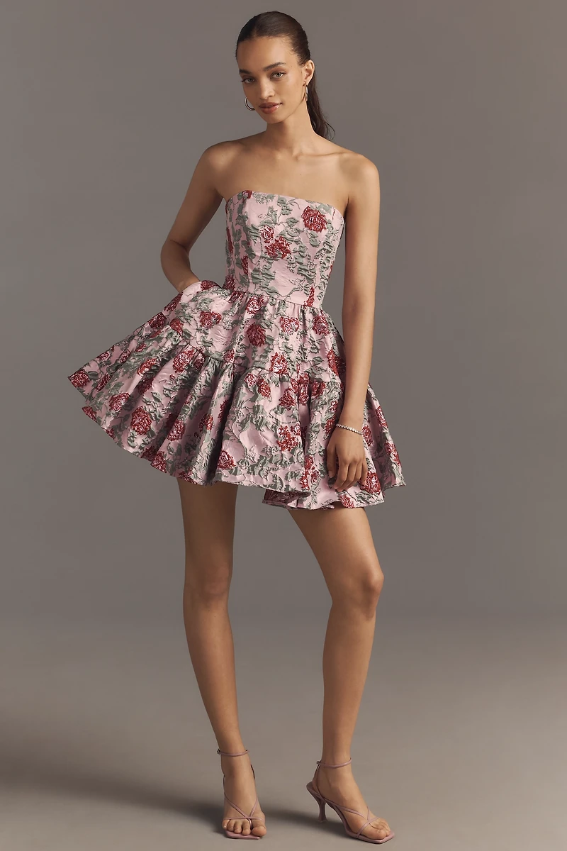 Mac Duggal Strapless Brocade Fit & Flare Mini Dress