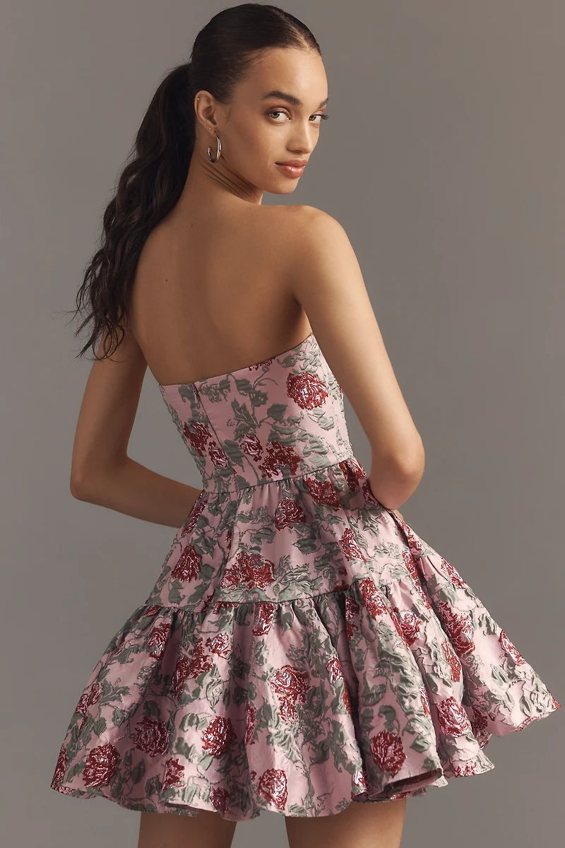 Mac Duggal Strapless Brocade Fit & Flare Mini Dress