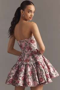 Mac Duggal Strapless Brocade Fit & Flare Mini Dress