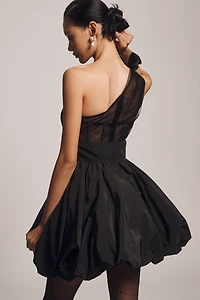 Mac Duggal One-Shoulder Rosette A-Line Mini Dress