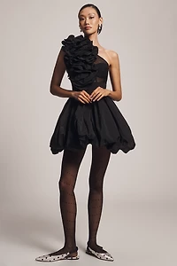 Mac Duggal One-Shoulder Rosette A-Line Mini Dress