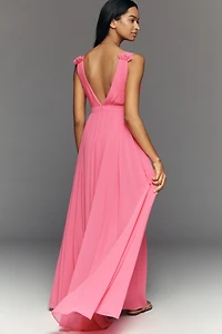 Mac Duggal Ieena V-Neck Chiffon Maxi Dress