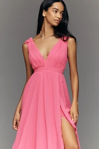 Mac Duggal Ieena V-Neck Chiffon Maxi Dress
