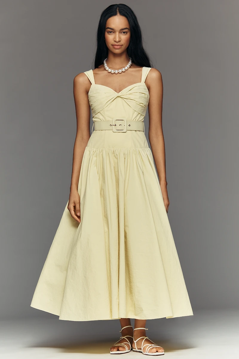 Mac Duggal Belted Drop-Waist Midi Dress