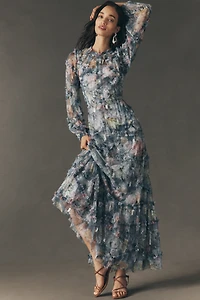 Mac Duggal Long-Sleeve Ruffle Maxi Dress