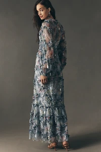 Mac Duggal Long-Sleeve Ruffle Maxi Dress