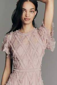 Mac Duggal Short-Sleeve Crosshatch Maxi Dress