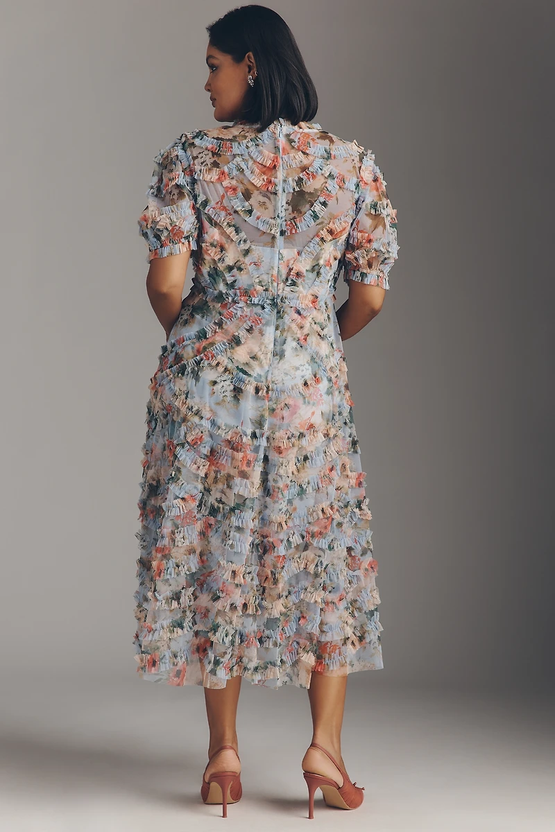 Mac Duggal Short-Sleeve A-Line Midi Dress