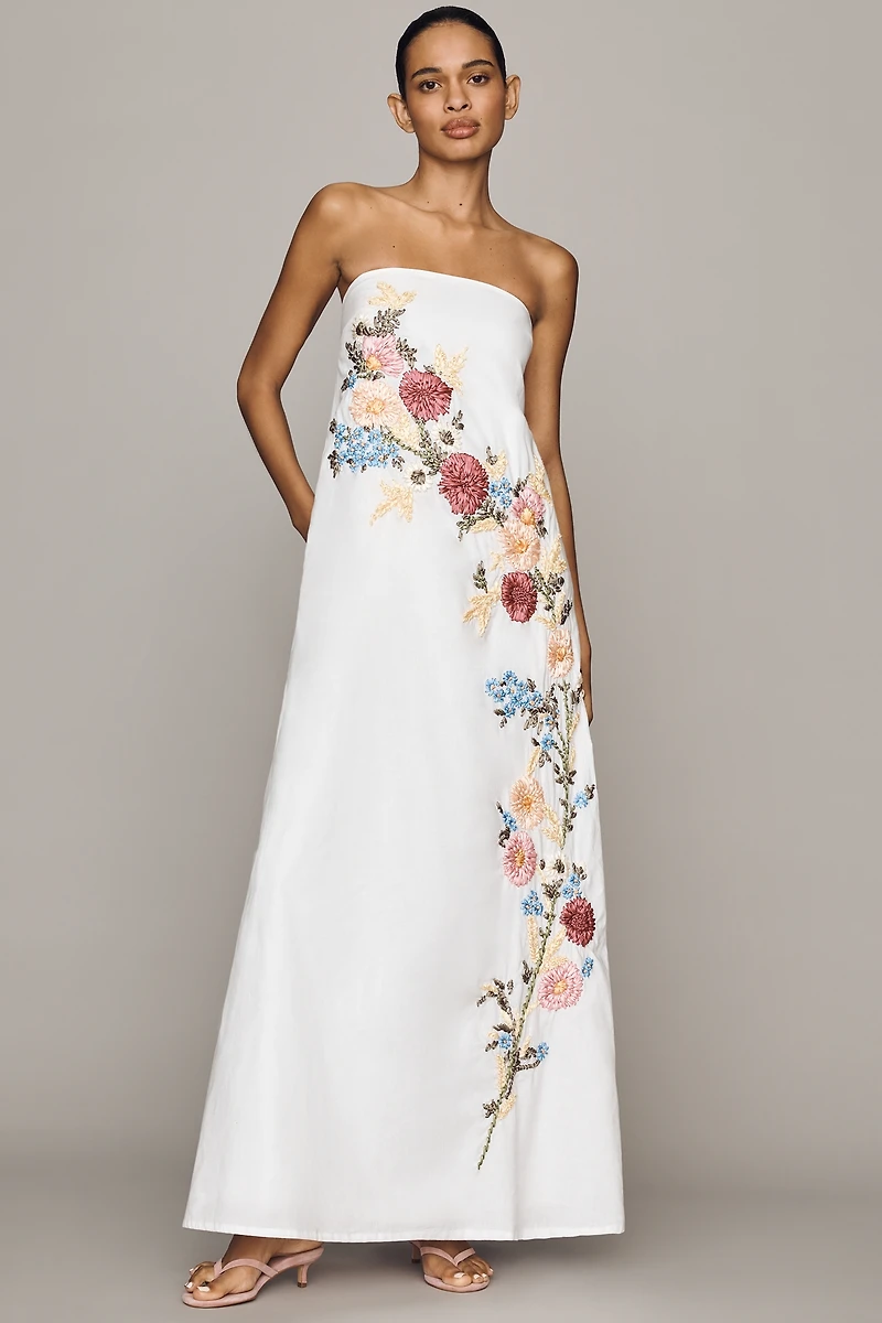 Mac Duggal 100% Linen Embroidered Dress