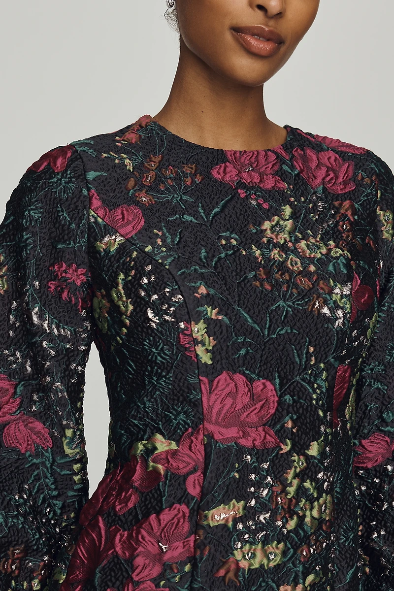 Mac Duggal Brocade Balloon Sleeve Mini Dress