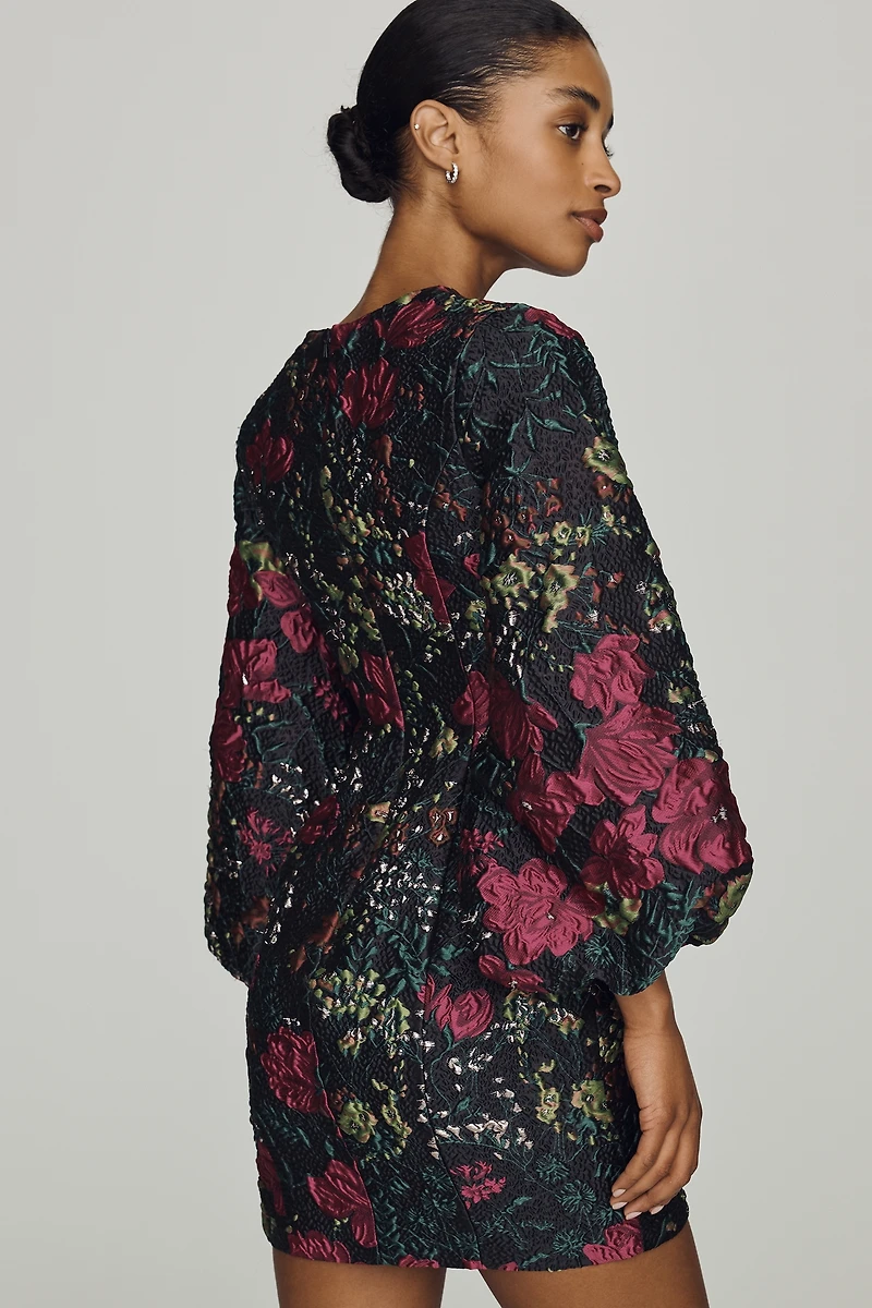 Mac Duggal Brocade Balloon Sleeve Mini Dress
