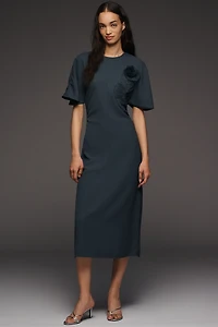 Maeve Ruched Short-Sleeve Midi Dress
