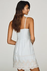 By Anthropologie Cotton Blend Scalloped Mini Dress