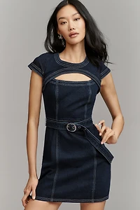 Pilcro Denim Belted Cutout Mini Dress