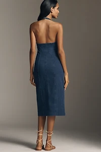Pilcro Zip-Front Denim Halter Midi Dress