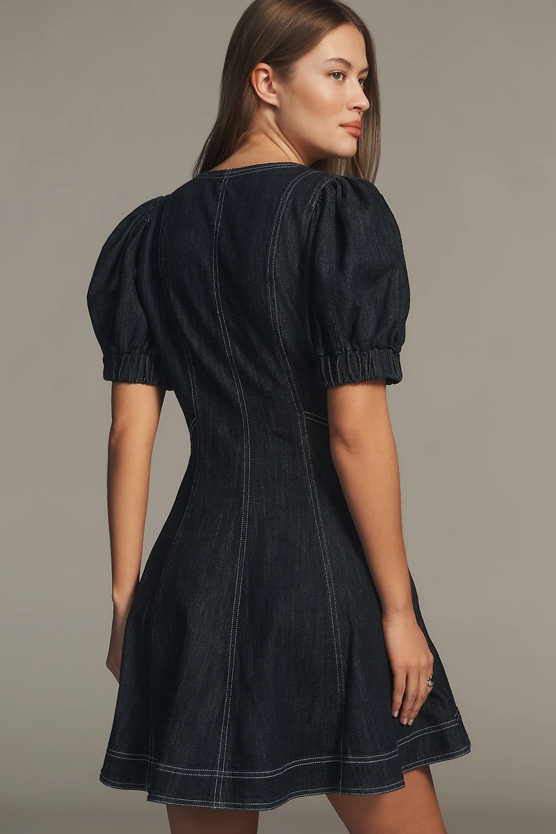The Calder Puff-Sleeve Denim Mini Dress