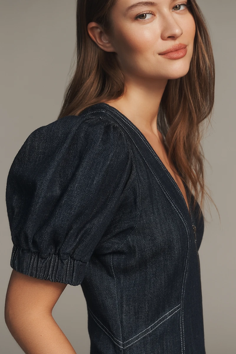 The Calder Puff-Sleeve Denim Mini Dress