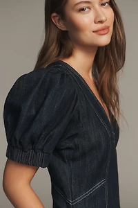 The Calder Puff-Sleeve Denim Mini Dress