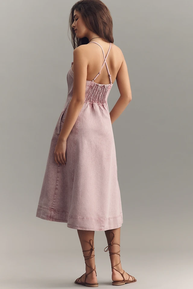 the helena square-neck tiered midi dress: smocked denim edition The Helena Square-Neck Tiered Midi Dress: Smocked